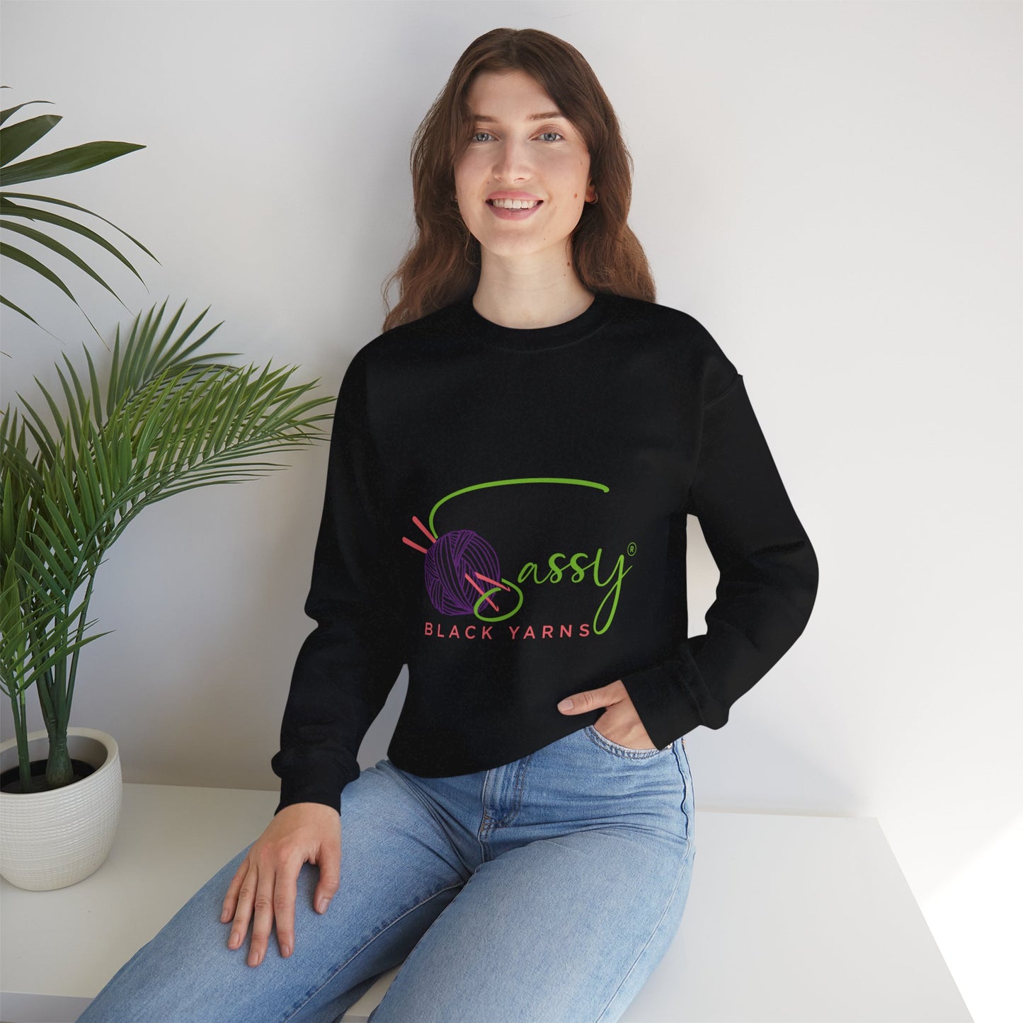 Sassy Black Yarns Branded Crewneck Sweatshirt - Perfect for Yarn Lovers & Creative Crafters
