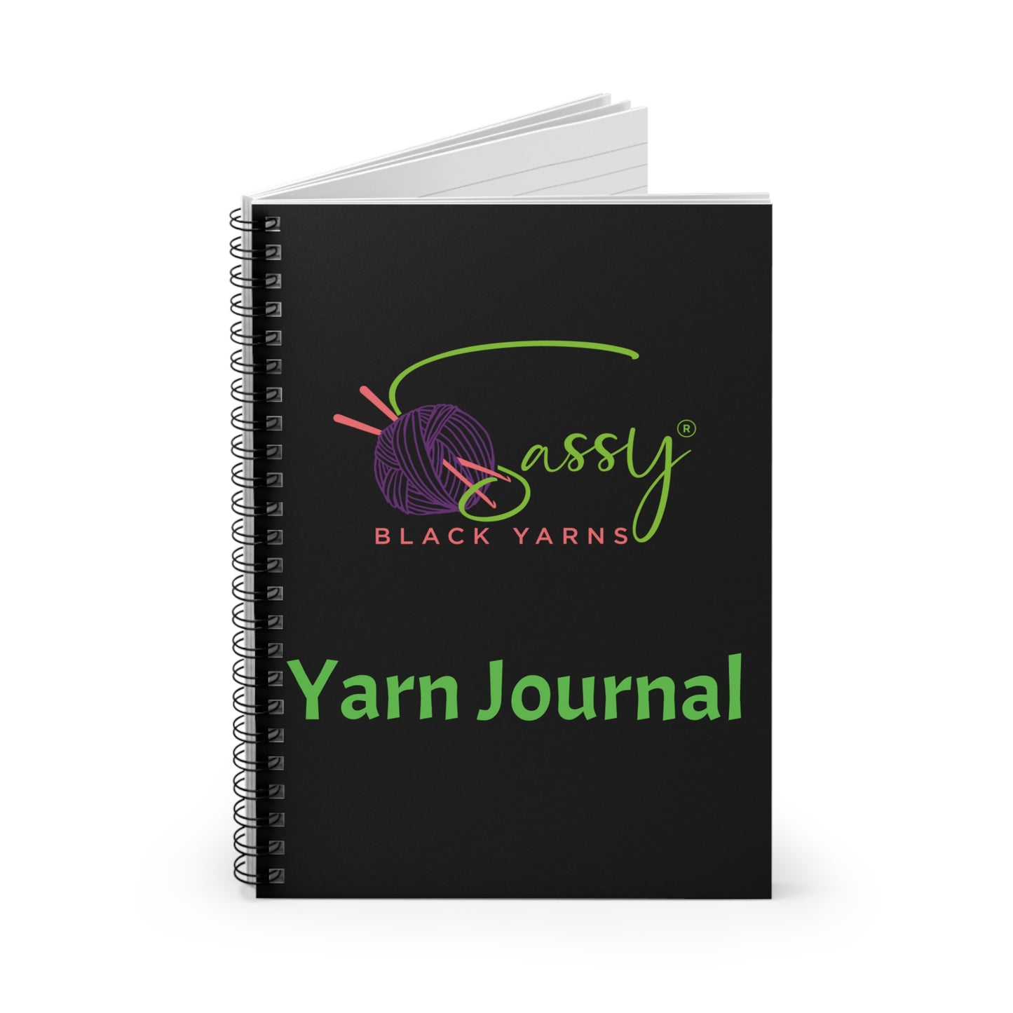 Sassy Black Yarns Branded Yarn Journal - Spiral Notebook for Knitters and Crafters