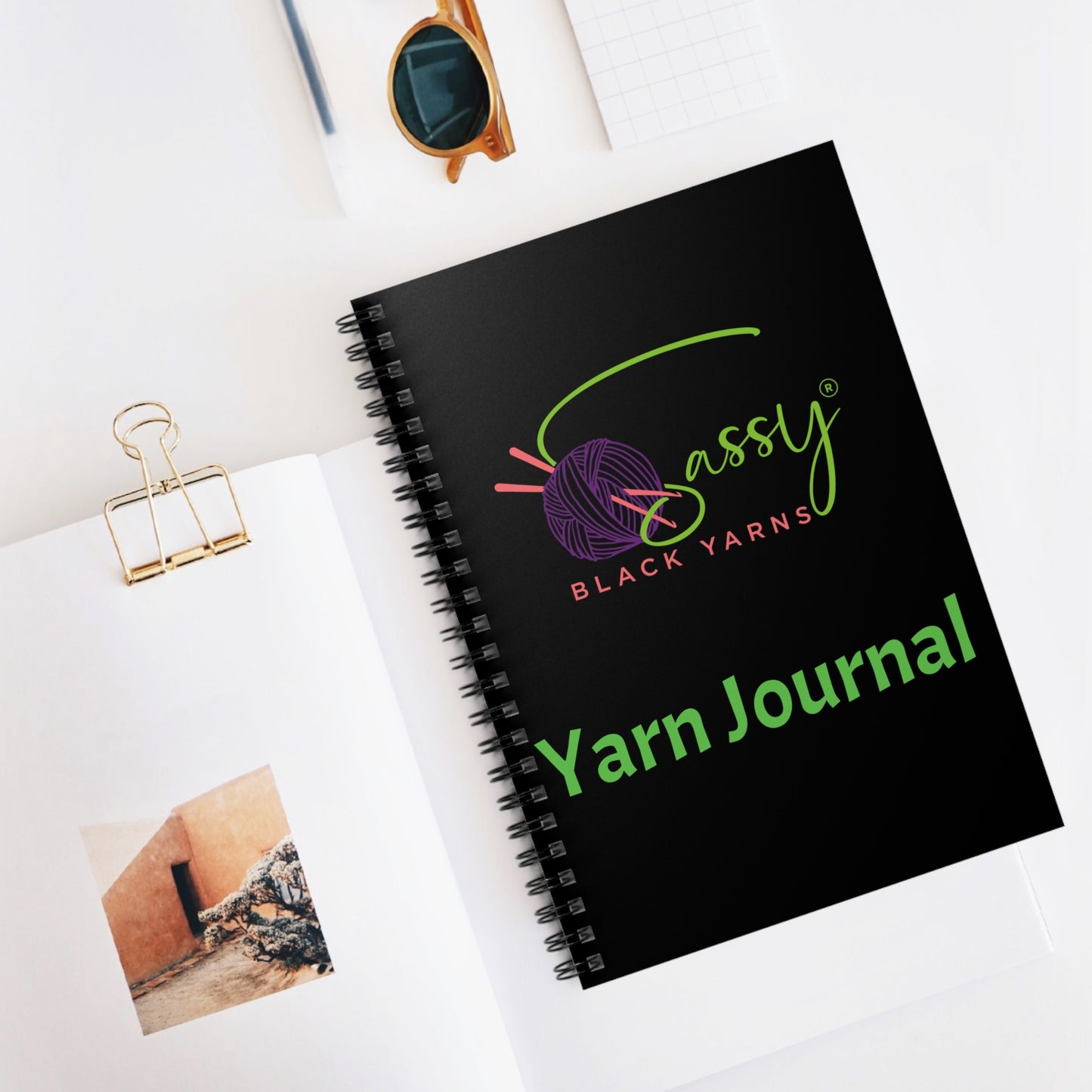 Sassy Black Yarns Branded Yarn Journal - Spiral Notebook for Knitters and Crafters