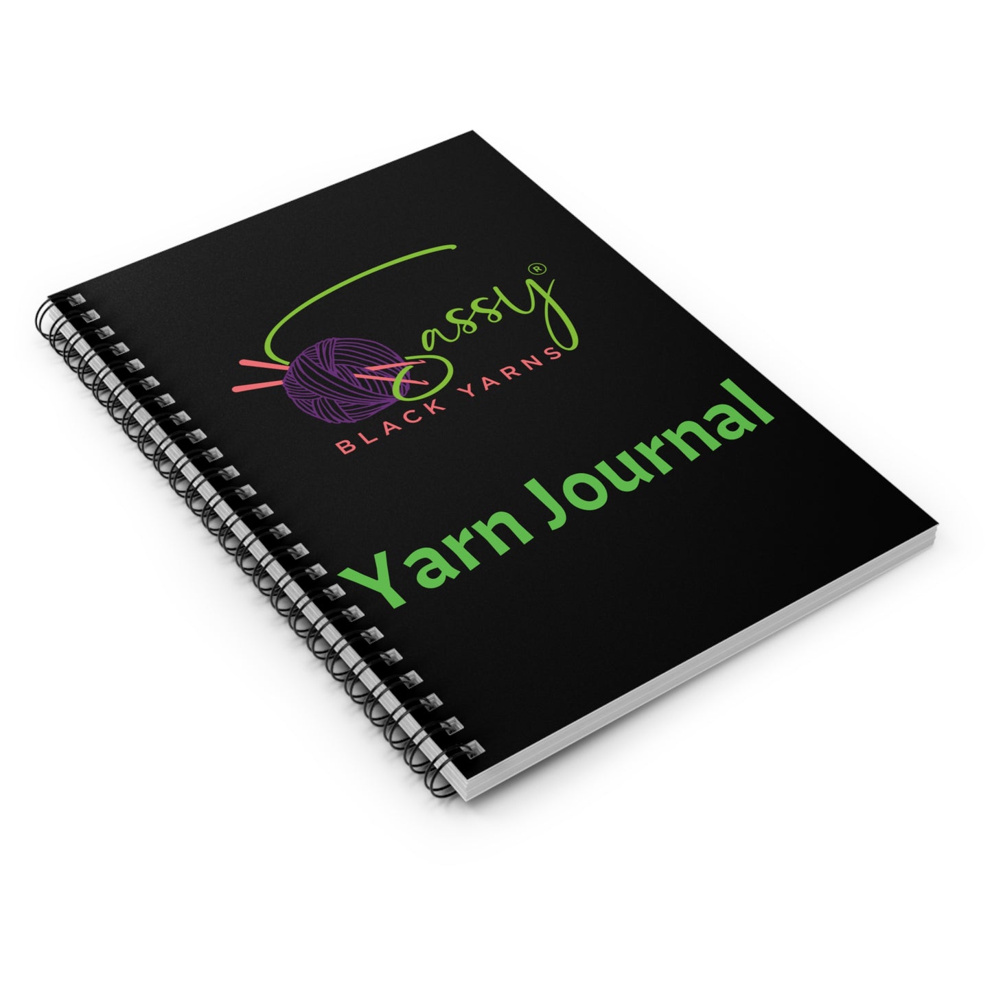 Sassy Black Yarns Branded Yarn Journal - Spiral Notebook for Knitters and Crafters